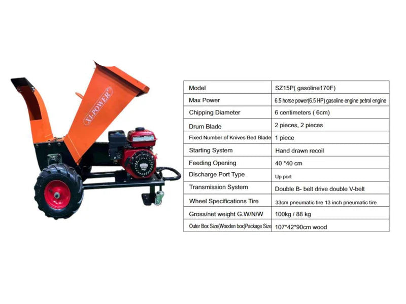 Wood Chipper 7hp Petrol Engine